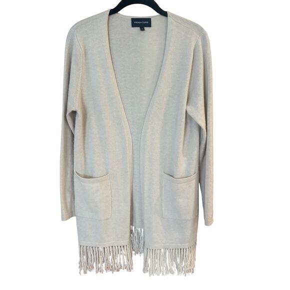 French Curve cashmere beige long sleeve fringe bottom cardigan SIZE M - Picture 1 of 6